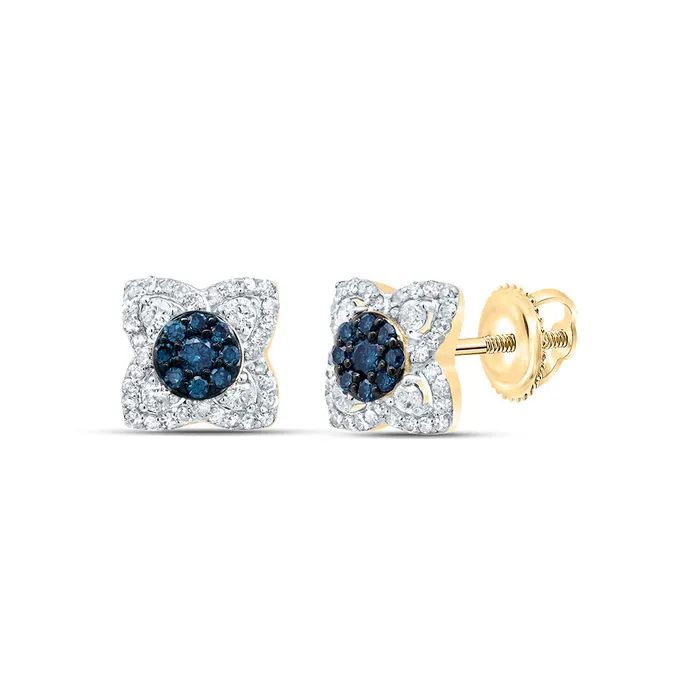 Earrings GND 13CtwDia P1 Gift Blue Diamond Flower Stud Earring
