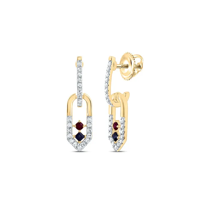 Earrings GND 16CtwNat Dia Cn 16Mm RdRu 15Mm PrBs Nat Gem Paper Clip Dangling Earring
