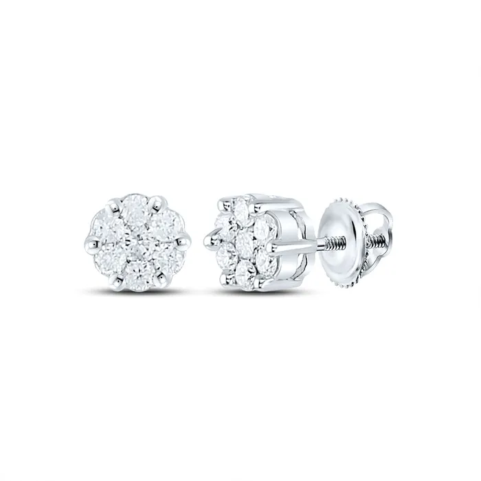 Earrings GND 10Kt White Gold 14CtDia Nk Flower Earring 064 grams