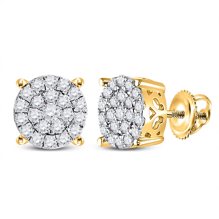 Earrings GND 14Kt Yellow Gold Womens Round Diamond Fashion Cluster Earrings 100 Cttw 272 grams Earrings GND 14Kt Yellow Gold Womens Round Diamond Fashion Cluster Earrings 100 Cttw 272 grams