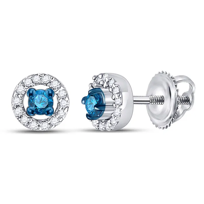 Earrings GND Gold Halo Solitaire Earrings 15 Cttw Round Blue Color Treated Diamond Womens 084 grams