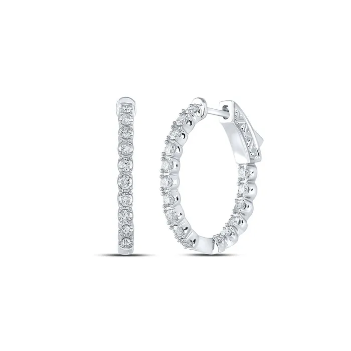Earrings GND Gold Inside Outside Hoop Earrings 1 Cttw Round Natural Diamond Womens 429 grams Earrings GND Gold Inside Outside Hoop Earrings 1 Cttw Round Natural Diamond Womens 429 grams