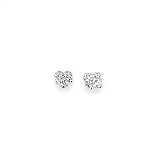 Earrings ITALY Silver Mini Heart Earrings w Zirconias
