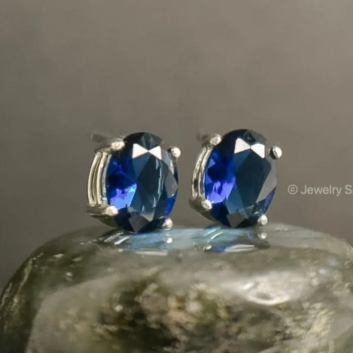 Earrings JSL Faceted Oval Sapphire Stud Earrings
