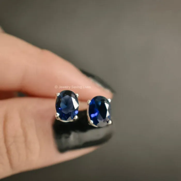 Earrings JSL Faceted Oval Sapphire Stud Earrings
