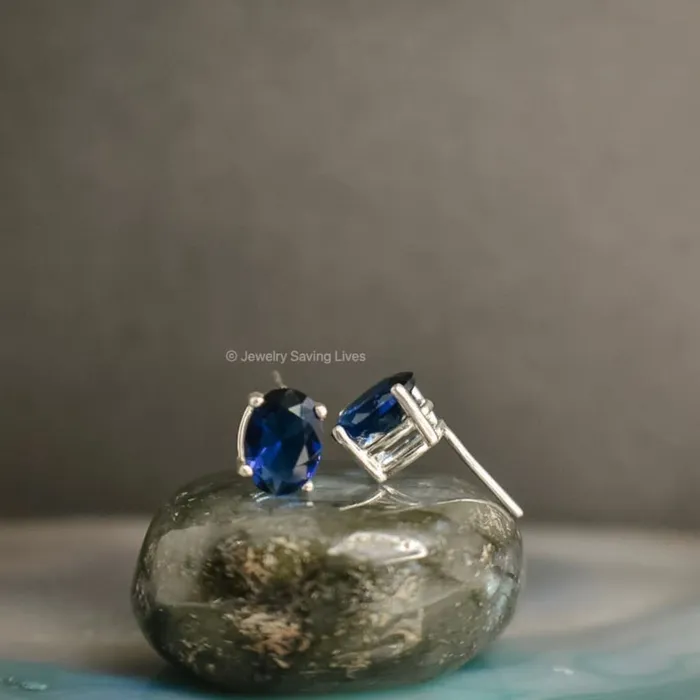 Earrings JSL Faceted Oval Sapphire Stud Earrings
