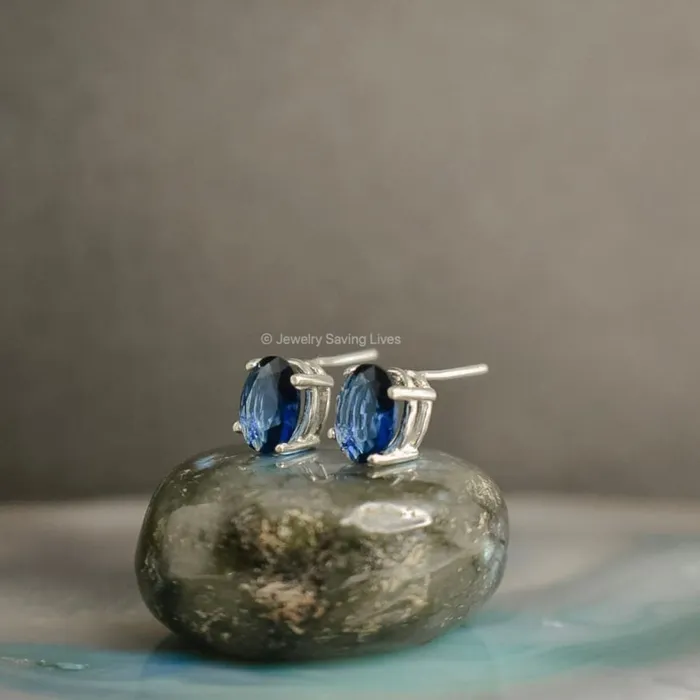 Earrings JSL Faceted Oval Sapphire Stud Earrings