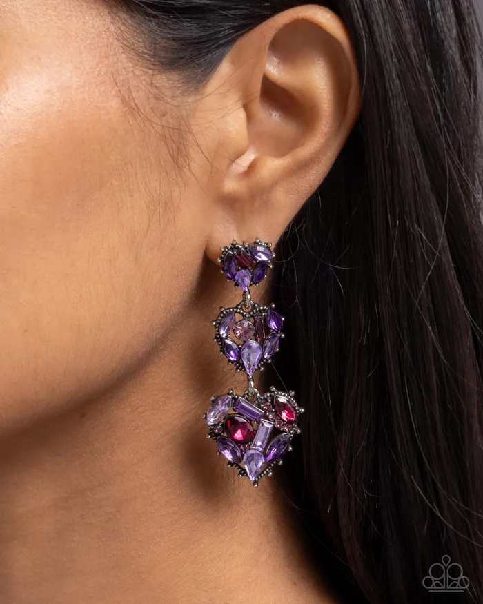 Earrings Lovable Lure Purple Rhinestone Silver Heart Post Earrings Paparazzi Paparazzi Accessories