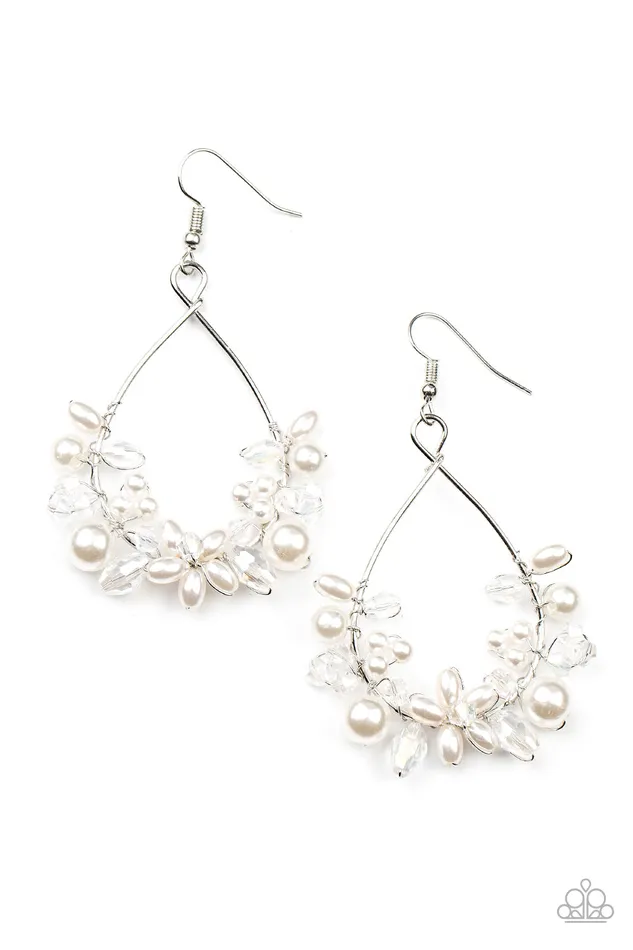Earrings Marina Banquet White Pearl Crystal Bead Silver Earrings Paparazzi Paparazzi Accessories
