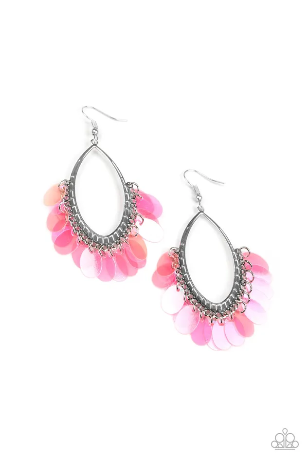 Earrings Mermaid Magic Pink Iridescent Sequin Silver Oval Earrings Paparazzi Paparazzi Accessories Earrings Mermaid Magic Pink Iridescent Sequin Silver Oval Earrings Paparazzi Paparazzi Accessories