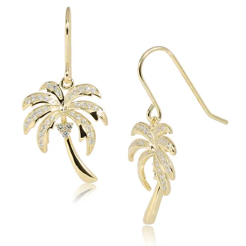 Earrings Nakoa Sterling Silver Pave CZ Palm Tree Hook Earring Yellow Gold Plated Earrings Nakoa Sterling Silver Pave CZ Palm Tree Hook Earring Yellow Gold Plated