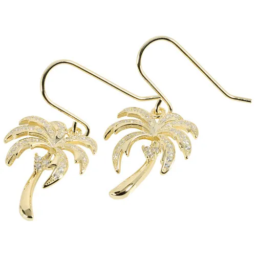 Earrings Nakoa Sterling Silver Pave CZ Palm Tree Hook Earring Yellow Gold Plated Earrings Nakoa Sterling Silver Pave CZ Palm Tree Hook Earring Yellow Gold Plated