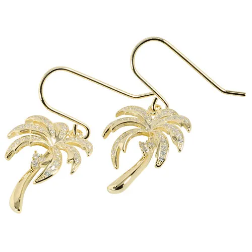 Earrings Nakoa Sterling Silver Pave CZ Palm Tree Hook Earring Yellow Gold Plated Earrings Nakoa Sterling Silver Pave CZ Palm Tree Hook Earring Yellow Gold Plated