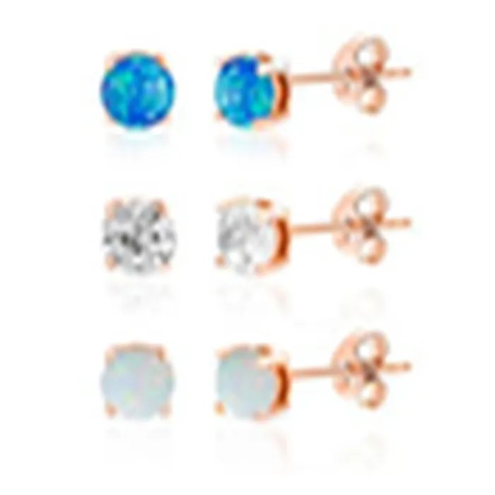 Earrings Noblepack CA Rose CZ and Opal Trio Earring Set
