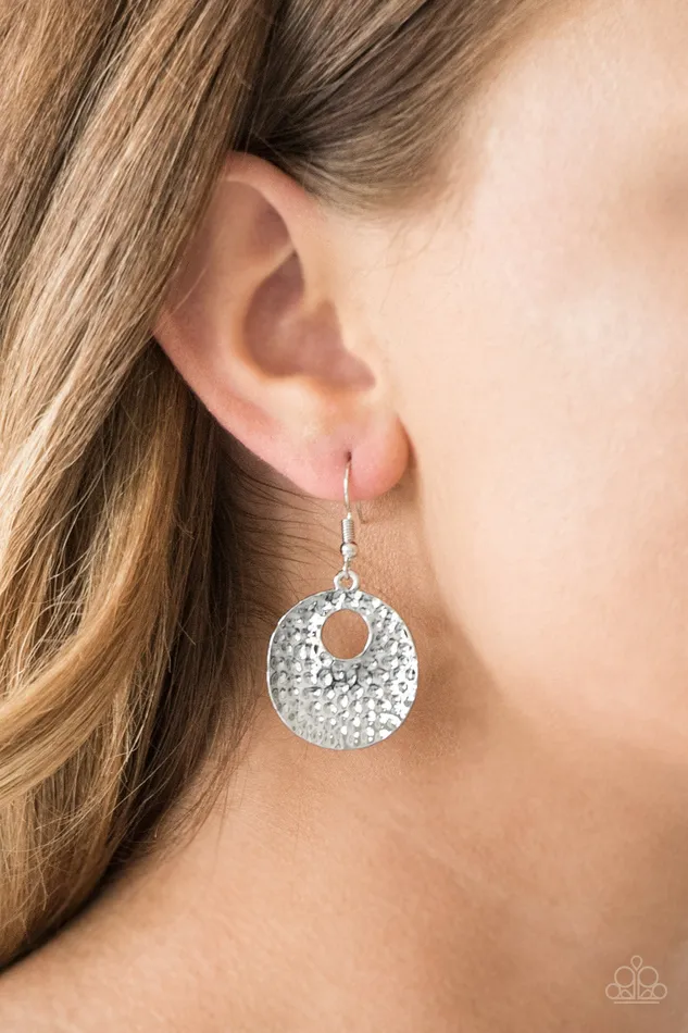 Earrings Paparazzi Accessories A Taste For Texture Silver Frame Circle Earrings