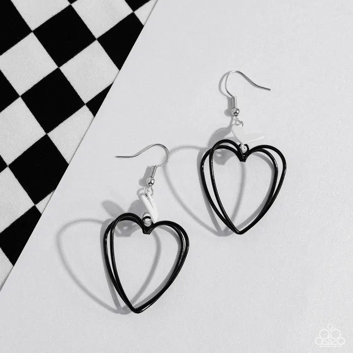 Earrings Paparazzi Accessories Acceptable Affection Black Heart Silver Earrings Paparazzi