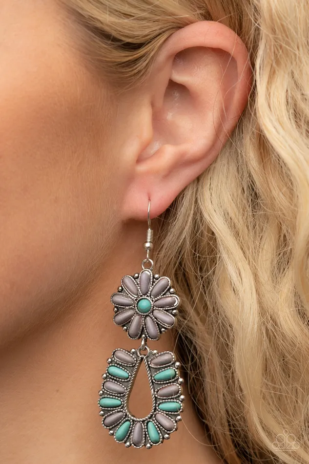 Earrings Paparazzi Accessories Badlands Eden Silver Turquoise and Gray Stone Earrings Paparazzi