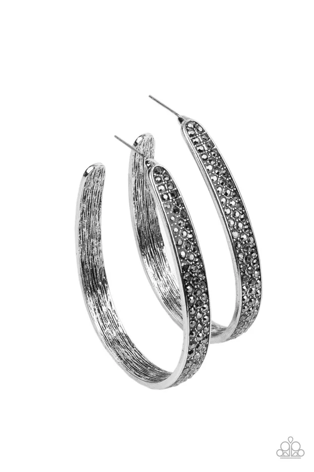Earrings Paparazzi Accessories Bossy and Glossy Silver Hematite Rhinestone Silver Hoop Earrings Paparazzi Earrings Paparazzi Accessories Bossy and Glossy Silver Hematite Rhinestone Silver Hoop Earrings Paparazzi