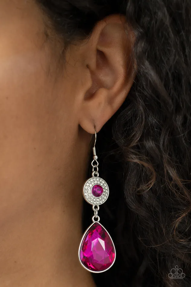 Earrings Paparazzi Accessories Collecting My Royalties Pink Gem Silver Earrings Paparazzi