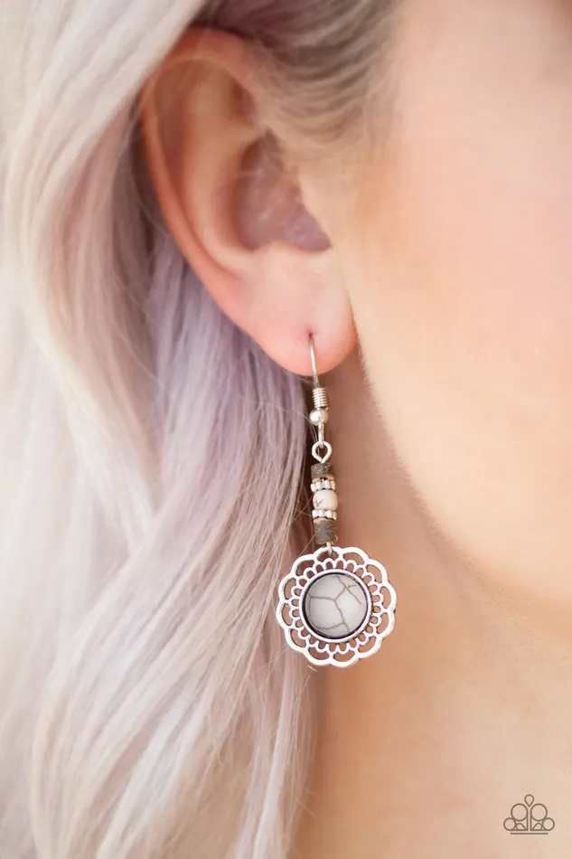 Earrings Paparazzi Accessories Desert Bliss Silver Gray Stone Brown Wood Bead Silver Earrings Paparazzi