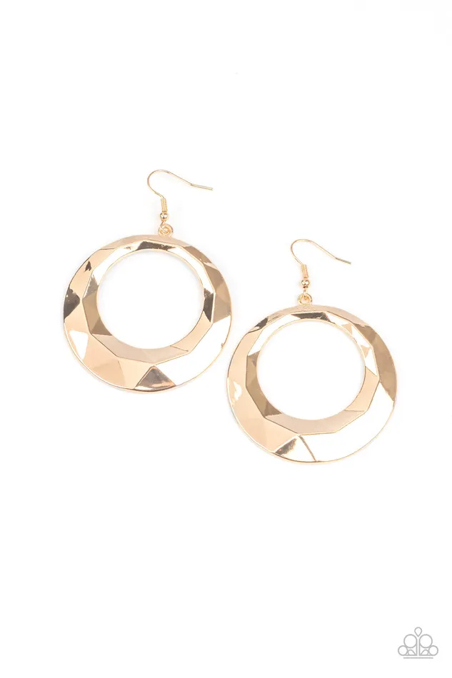 Earrings Paparazzi Accessories Fiercely Faceted Gold Beveled Circle Earrings Paparazzi Earrings Paparazzi Accessories Fiercely Faceted Gold Beveled Circle Earrings Paparazzi