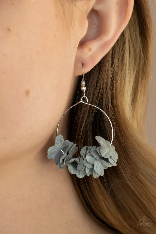 Earrings Paparazzi Accessories Flirty Florets Silver Gray Paper Flower Earrings Paparazzi