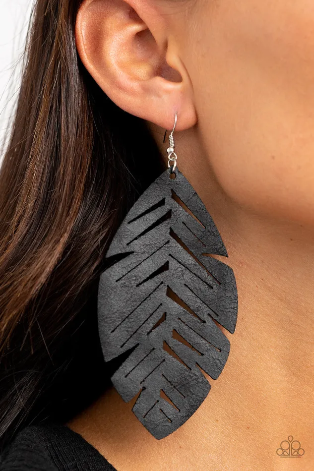 Earrings Paparazzi Accessories I Want To Fly Black Leather Feather Earrings Paparazzi