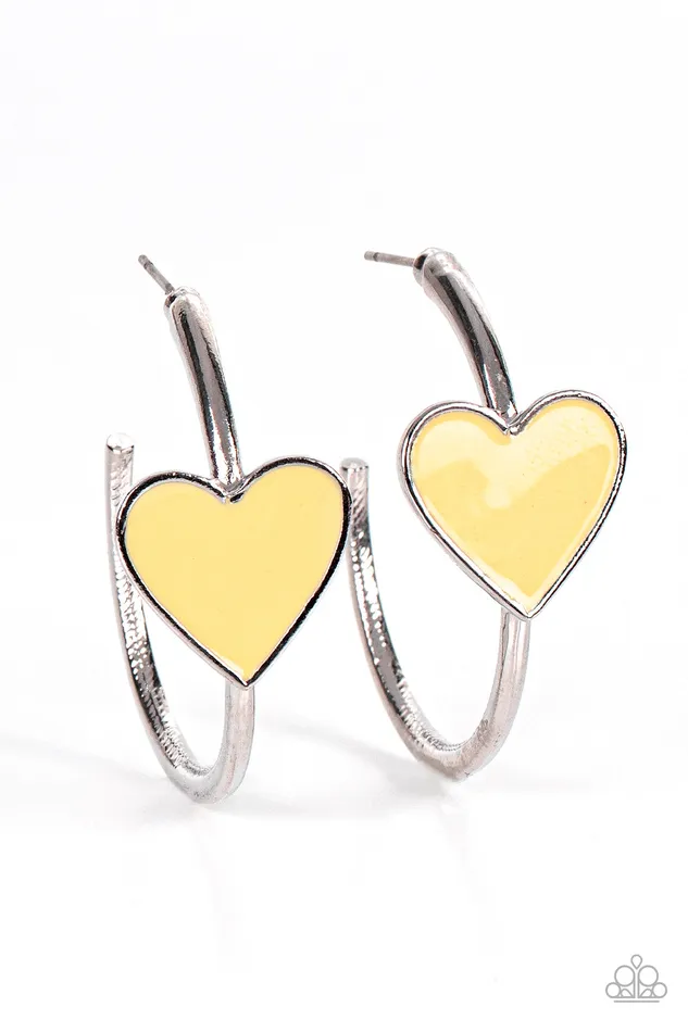Earrings Paparazzi Accessories Kiss Up Yellow Heart Silver Hoop Earrings Paparazzi Earrings Paparazzi Accessories Kiss Up Yellow Heart Silver Hoop Earrings Paparazzi