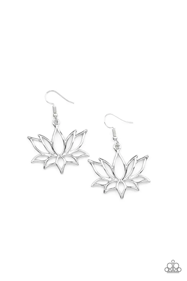 Earrings Paparazzi Accessories Lotus Ponds Silver Flower Earrings Paparazzi