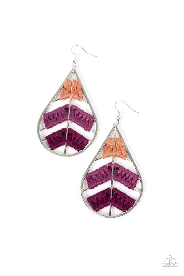 Earrings Paparazzi Accessories Nice Threads Purple Purple and Brown Thread Silver Teardrop Earrings Paparazzi Earrings Paparazzi Accessories Nice Threads Purple Purple and Brown Thread Silver Teardrop Earrings Paparazzi