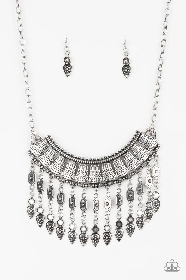 Earrings Paparazzi Accessories Paparazzi The Desert is Calling Tribal Silver Plate Crescent 2018 Convention Necklace and Earring Set
