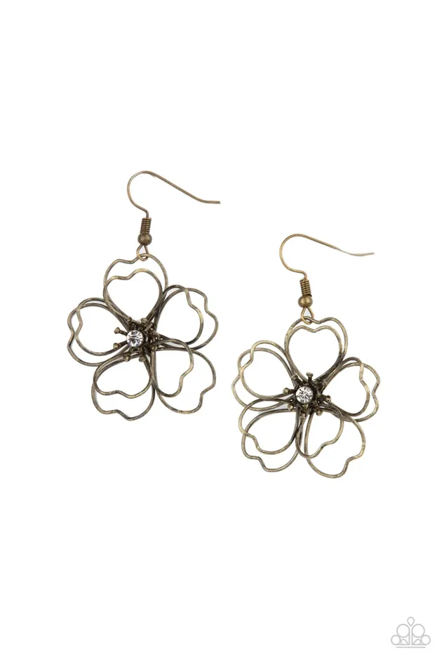 Earrings Paparazzi Accessories Petal Power Brass Wire Flower Earrings Paparazzi