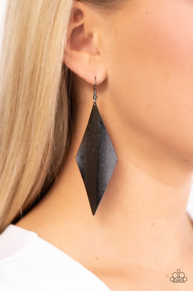 Earrings Paparazzi Accessories Retro Rally Black Gunmetal Kiteshaped Earrings Paparazzi