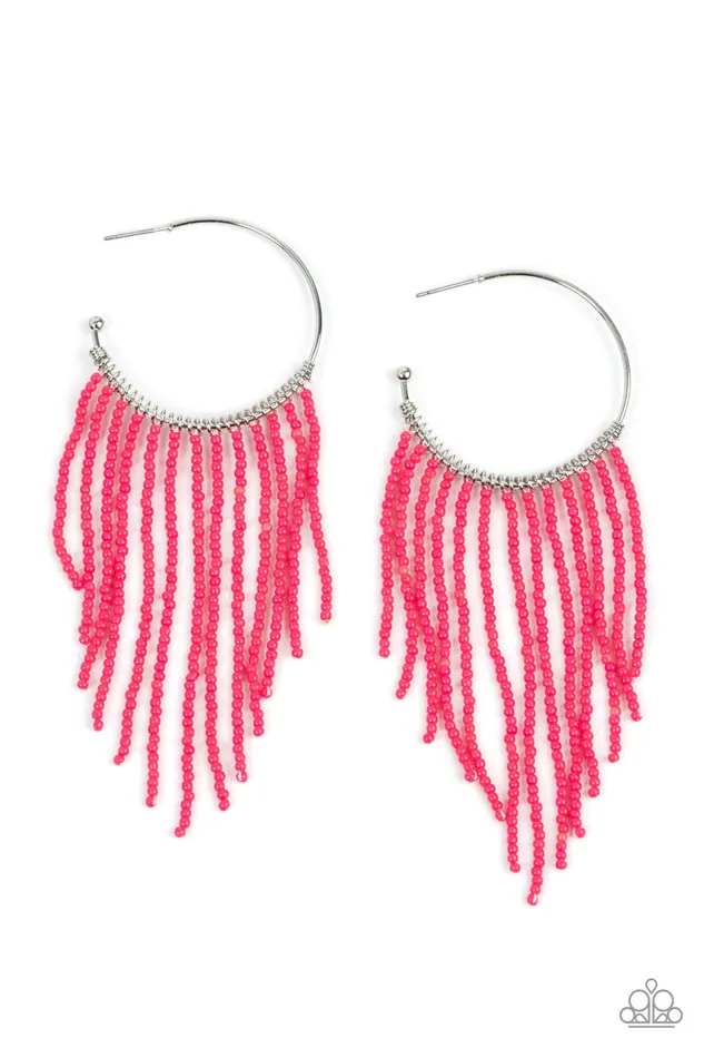Earrings Paparazzi Accessories Saguaro Breeze Pink Seed Bead Silver Hoop Earrings Paparazzi Earrings Paparazzi Accessories Saguaro Breeze Pink Seed Bead Silver Hoop Earrings Paparazzi