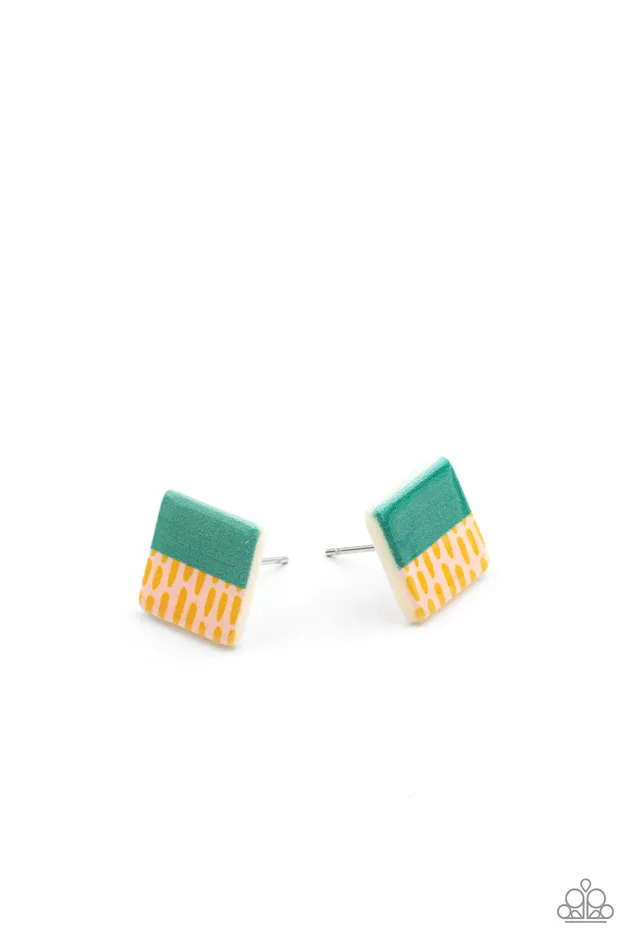 Earrings Paparazzi Accessories Starlet Shimmer Green and White Striped Shape Post Earrings Paparazzi Earrings Paparazzi Accessories Starlet Shimmer Green and White Striped Shape Post Earrings Paparazzi