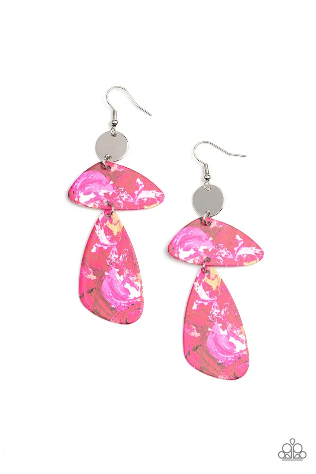 Earrings Paparazzi Accessories SWATCH Me Now Pink Abstract Silver Disc Earrings Paparazzi Earrings Paparazzi Accessories SWATCH Me Now Pink Abstract Silver Disc Earrings Paparazzi