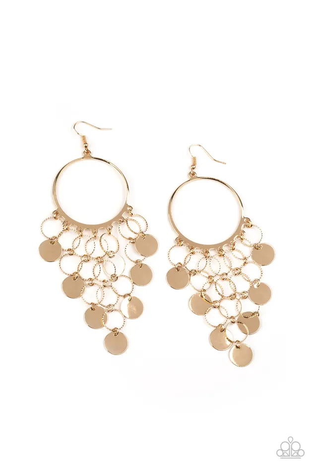 Earrings Paparazzi Accessories Take a CHIME Out Gold Textured Disc Earrings Paparazzi