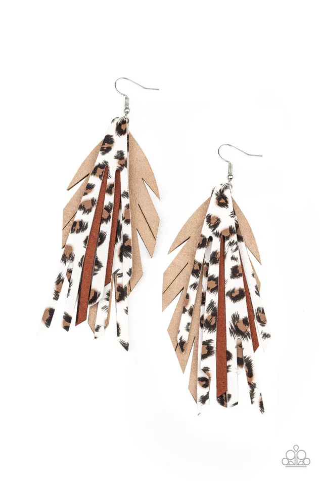 Earrings Paparazzi Accessories Untamable Paparazzi Brown Suede Cheetah Pattern Leather Feather Earrings Earrings Paparazzi Accessories Untamable Paparazzi Brown Suede Cheetah Pattern Leather Feather Earrings