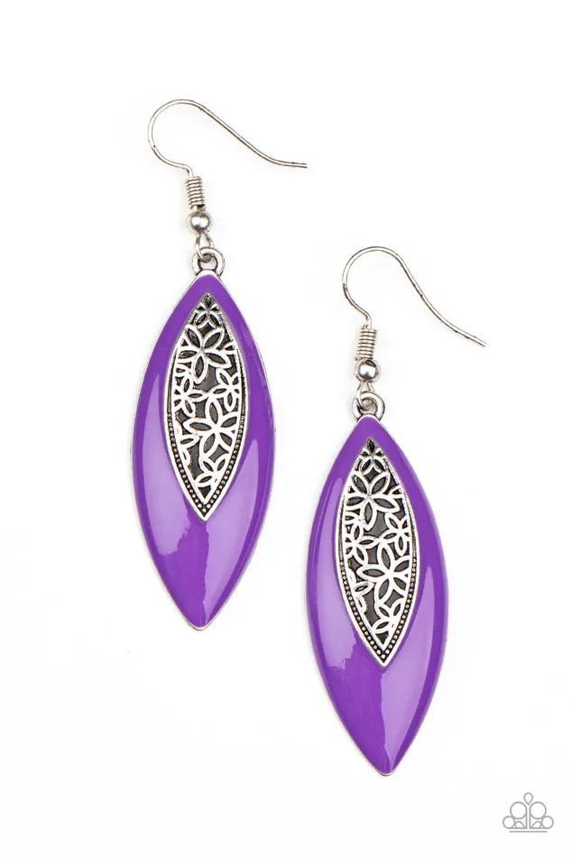 Earrings Paparazzi Accessories Venetian Vanity Purple Silver Filigree Earrings Paparazzi