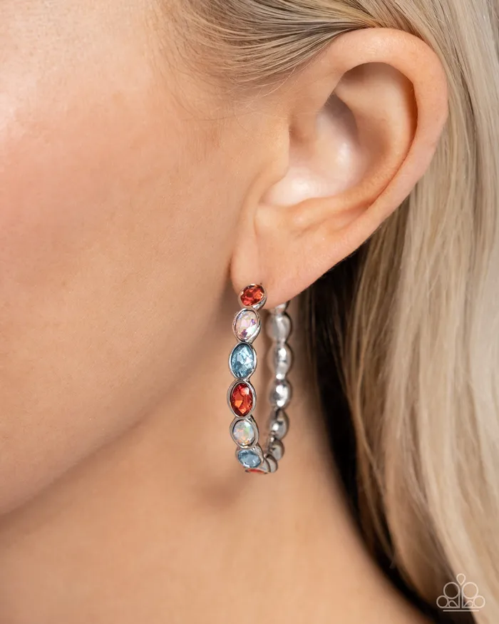 Earrings Pressing Princess Multi Color Gem Silver Hoop Earrings Paparazzi Paparazzi Accessories