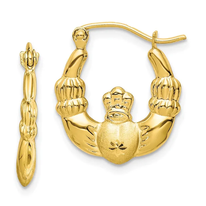 Earrings Qgold 10k Yellow Gold 1644 mm Polished Satin Claddagh Hoop Earrings 119 grams Earrings Qgold 10k Yellow Gold 1644 mm Polished Satin Claddagh Hoop Earrings 119 grams
