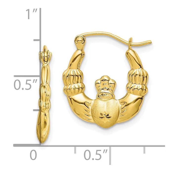 Earrings Qgold 10k Yellow Gold 1644 mm Polished Satin Claddagh Hoop Earrings 119 grams Earrings Qgold 10k Yellow Gold 1644 mm Polished Satin Claddagh Hoop Earrings 119 grams