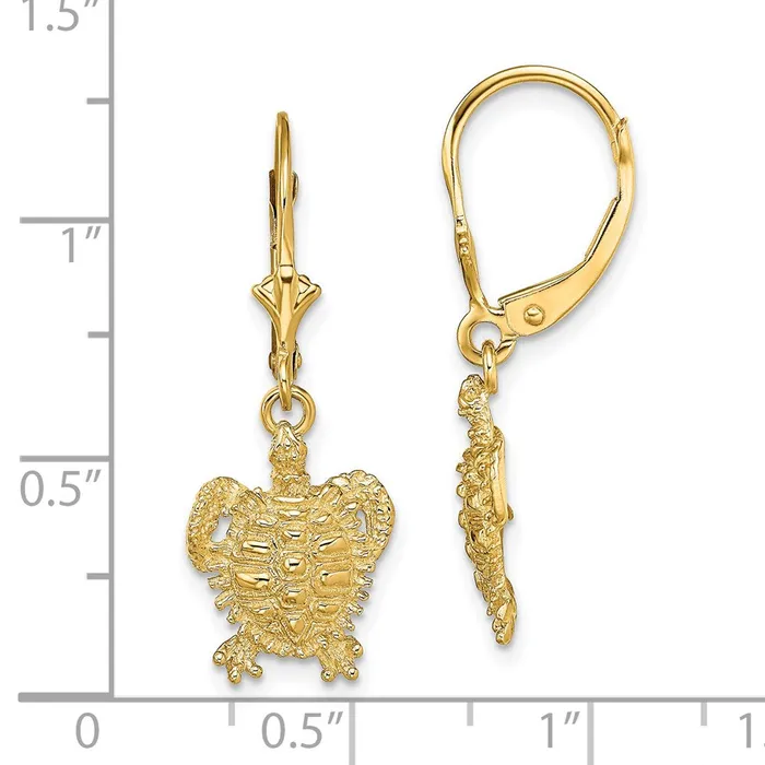 Earrings Qgold 14k Yellow Gold 111 mm Turtle Leverback Earrings 248 grams Earrings Qgold 14k Yellow Gold 111 mm Turtle Leverback Earrings 248 grams