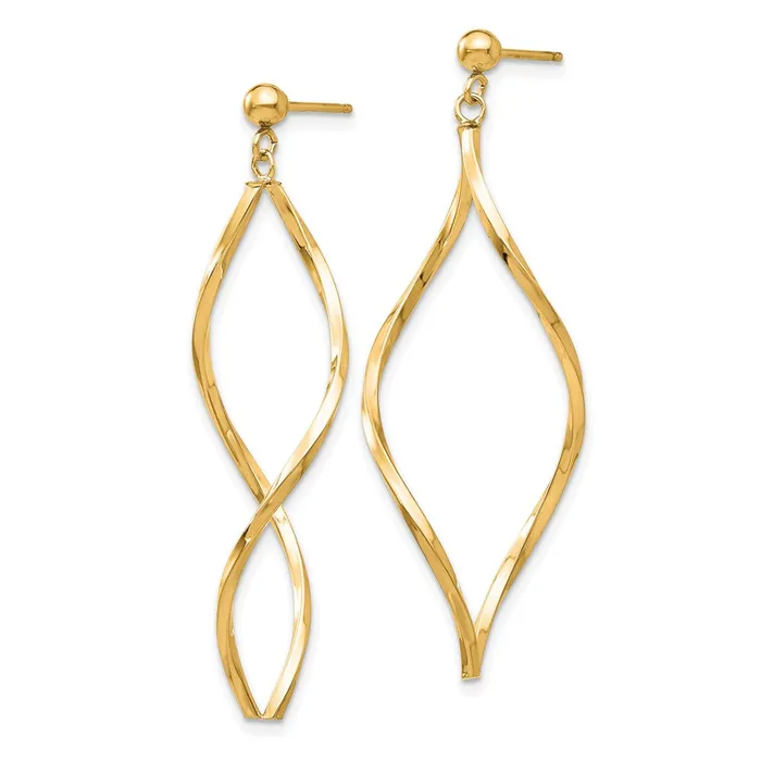 Earrings Qgold 14k Yellow Gold 13 mm Twisted Post Dangle Earrings 104 grams