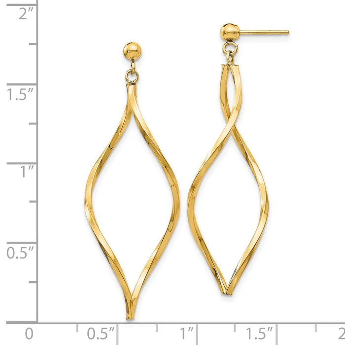 Earrings Qgold 14k Yellow Gold 13 mm Twisted Post Dangle Earrings 104 grams