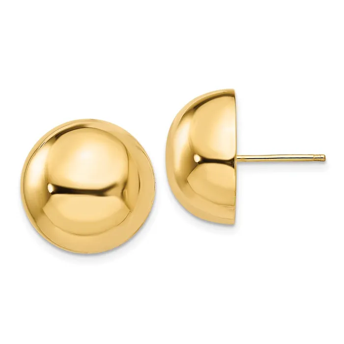 Earrings Qgold 14k Yellow Gold 16 mm Half Ball Post Earrings 437 grams