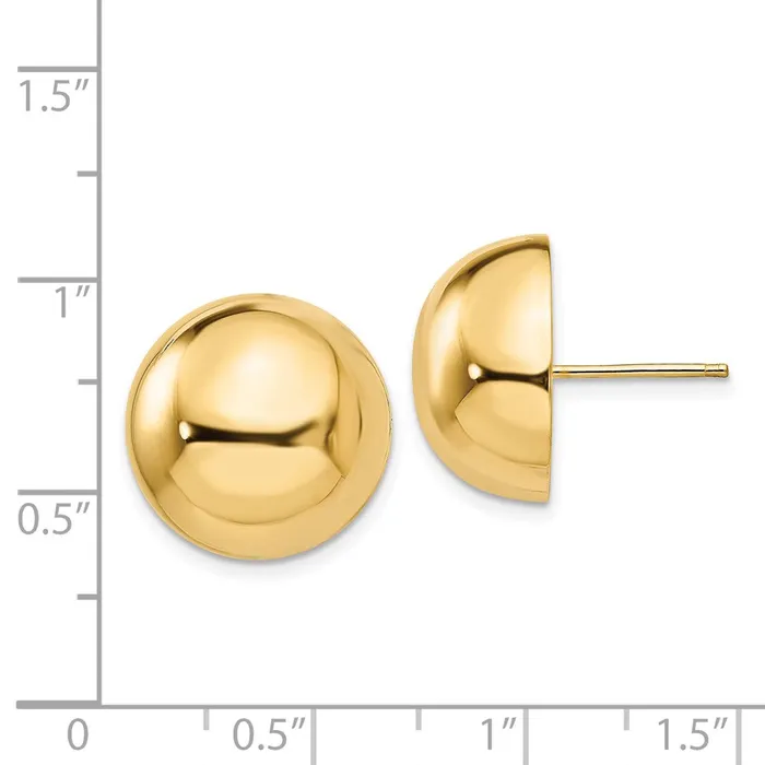Earrings Qgold 14k Yellow Gold 16 mm Half Ball Post Earrings 437 grams Earrings Qgold 14k Yellow Gold 16 mm Half Ball Post Earrings 437 grams