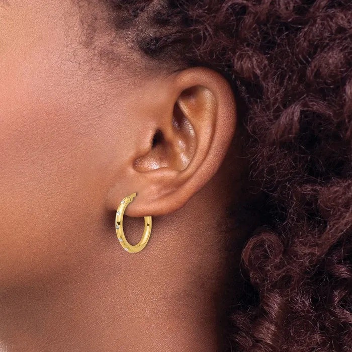 Earrings Qgold 14k Yellow Gold 199 mm Polished CZ Hoop Earrings 206 grams Earrings Qgold 14k Yellow Gold 199 mm Polished CZ Hoop Earrings 206 grams