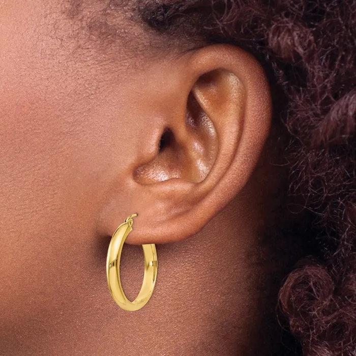 Earrings Qgold 14k Yellow Gold 375 mm Round Tube Hoop Earrings 199 grams Earrings Qgold 14k Yellow Gold 375 mm Round Tube Hoop Earrings 199 grams