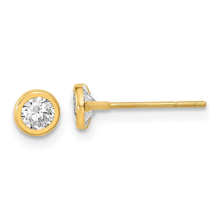 Earrings Qgold 14k Yellow Gold 45 mm Polished Circle Bezel with CZ Post Earrings 042 grams